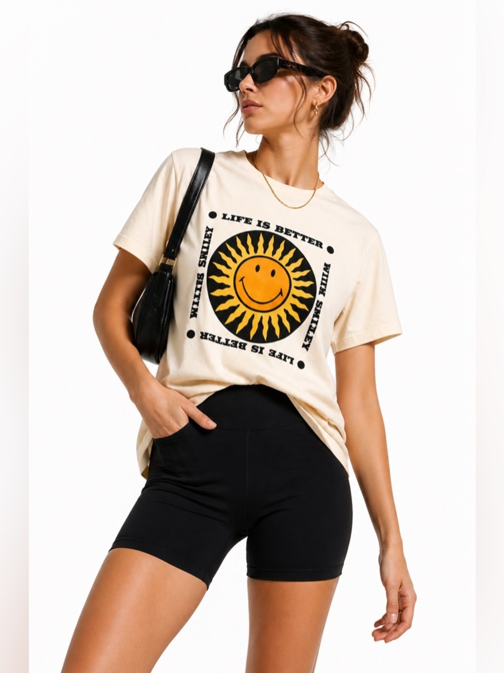 Sandro Paris Smiley Graphic Tee Vanilla Cotton Relaxed Fit Size 4 NWT